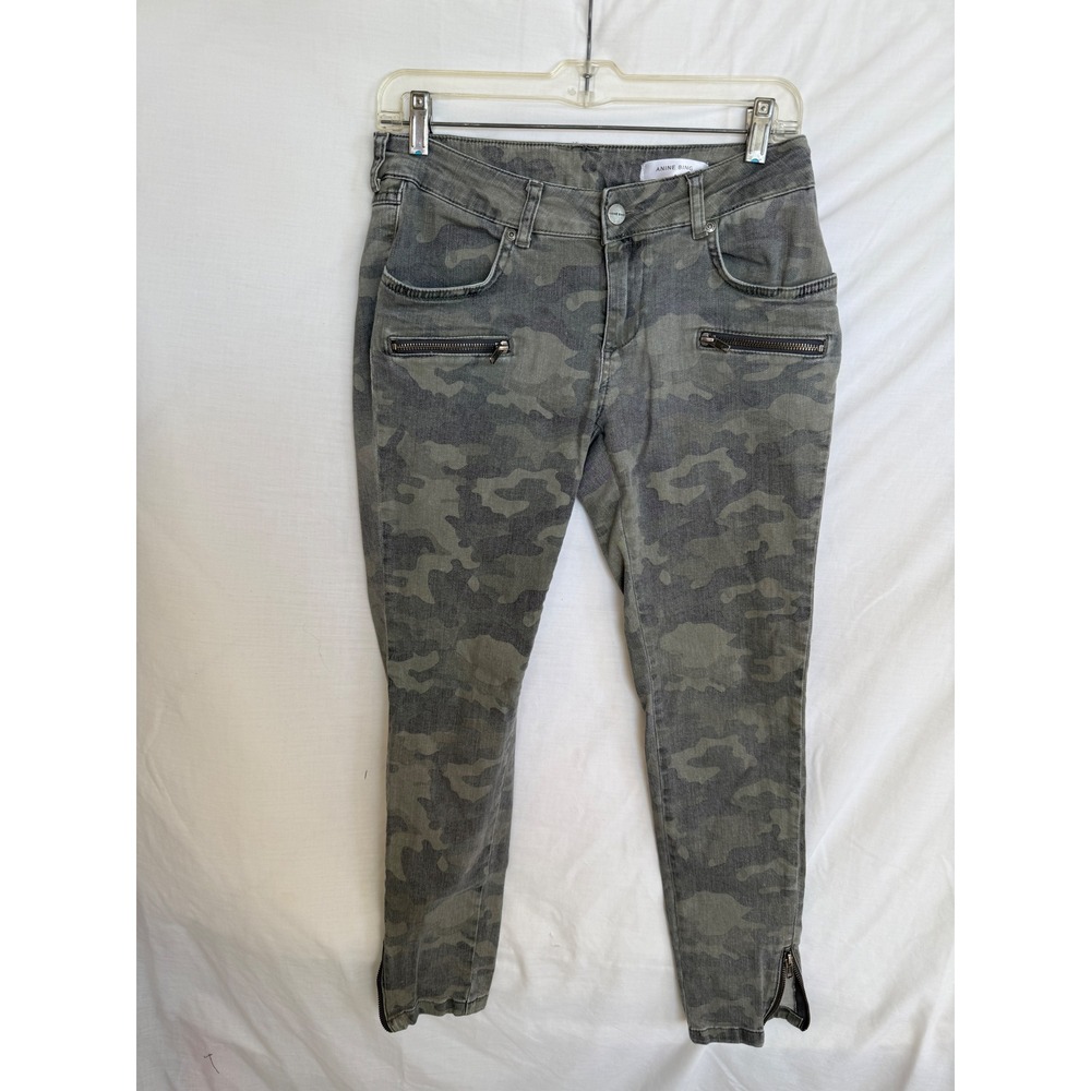 Anine Bing Womens Grey Camo Skinny Jeans Ankle Zip Moto Pants Size 27